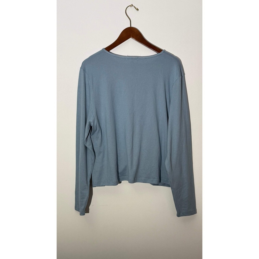 Feathers Twist Front Top Women 3X Blue Long Sleeve Crew Neck Knit Blouse